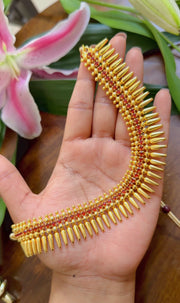 Mullamottu Mala With Ruby Stones With Earrings Micro Plated