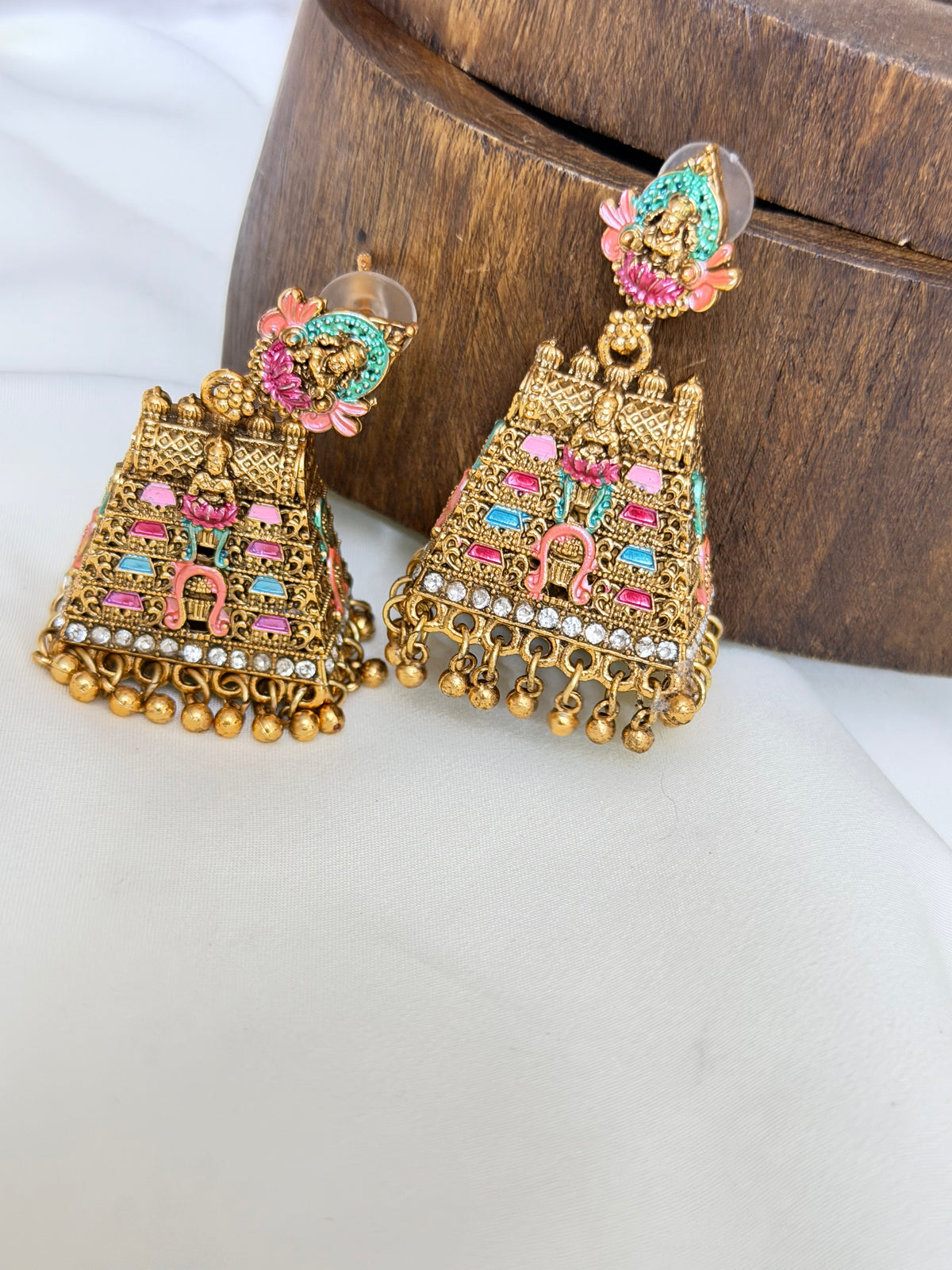 Gopuram Meenakari Jhumka