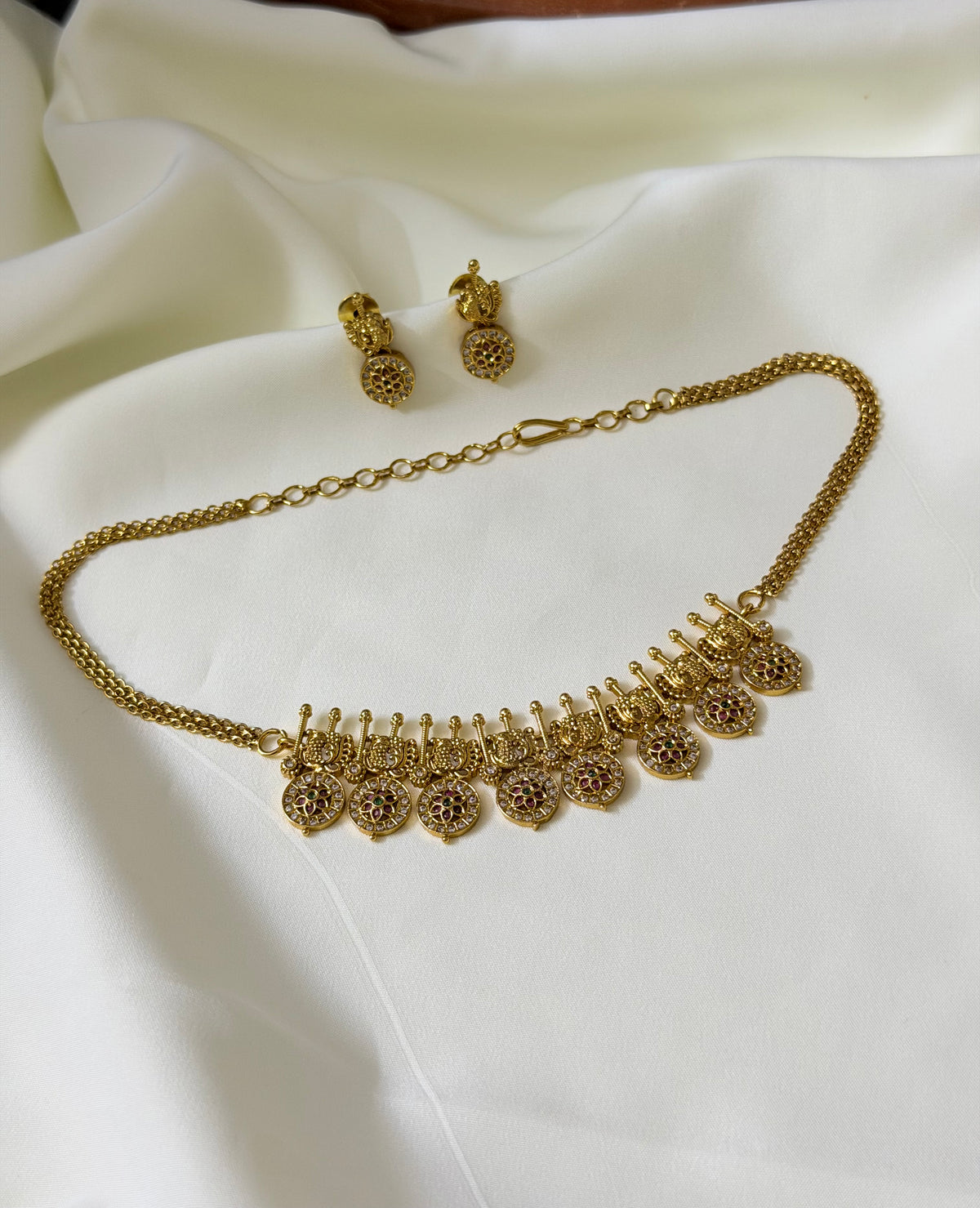 Premium 8 Coin Necklace With CZ Stones