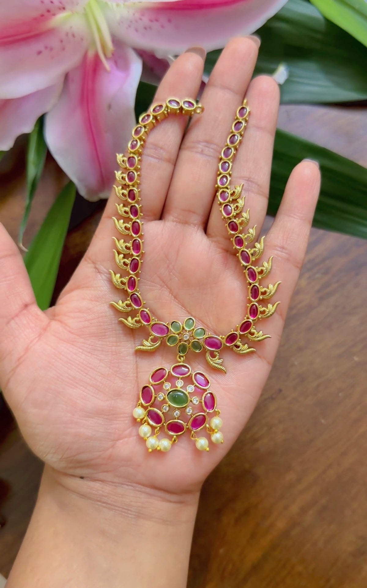 Premium Kemp Pink & Green Necklace