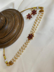 Ruby Pearl 3-Layer Choker with Earrings
