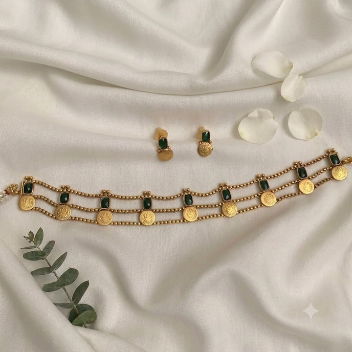 3 Line Green Choker With Coins