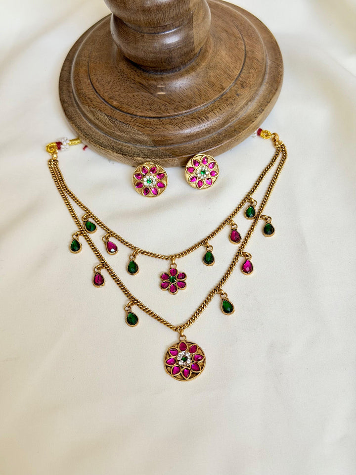 Kemp Two-Layer Floral Teardrop Neckpiece Set with Earring