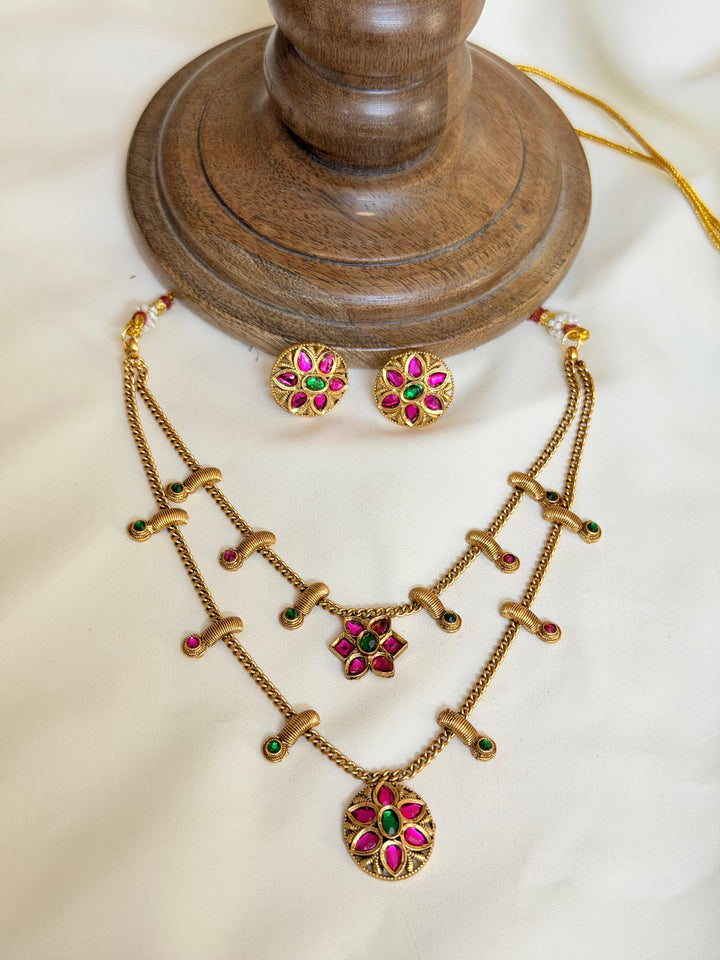 Kemp Two-Layer Floral Neckpiece Set with Earring