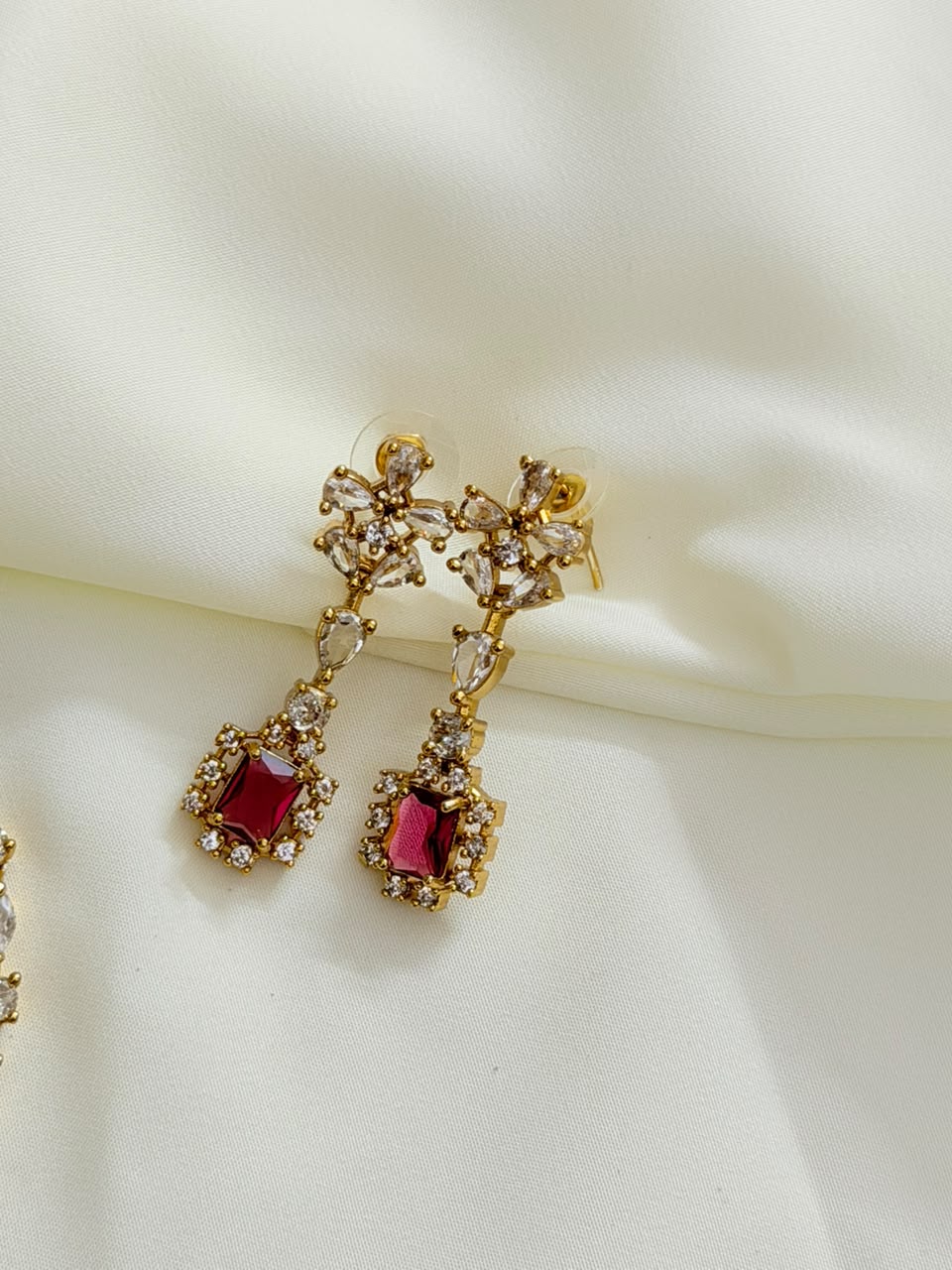 Precious Red Stone AD Stone Necklace With Earrings