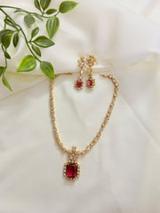 Precious Red Stone AD Stone Necklace With Earrings
