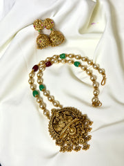 Lakshmi Pearl Haram With Green And Red Beads