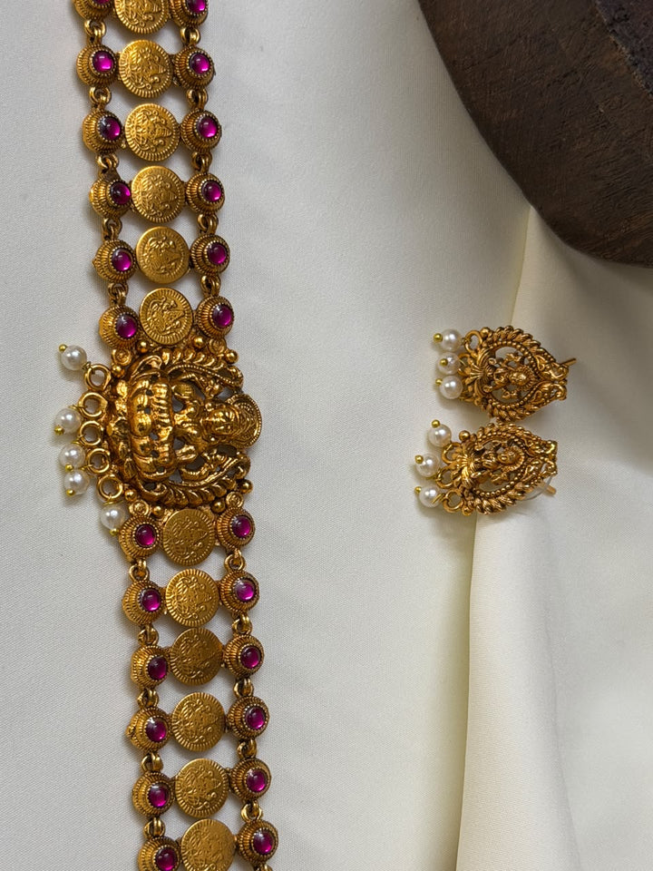 Lakshmi Coin Choker With Pink Kemp Stones