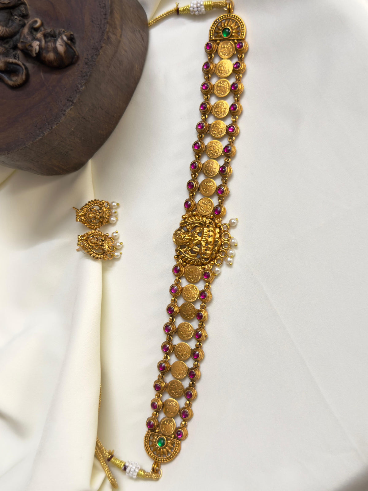Lakshmi Coin Choker With Pink Kemp Stones