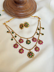 Kemp Two-Layer Multi Floral Neckpiece Set with Earring