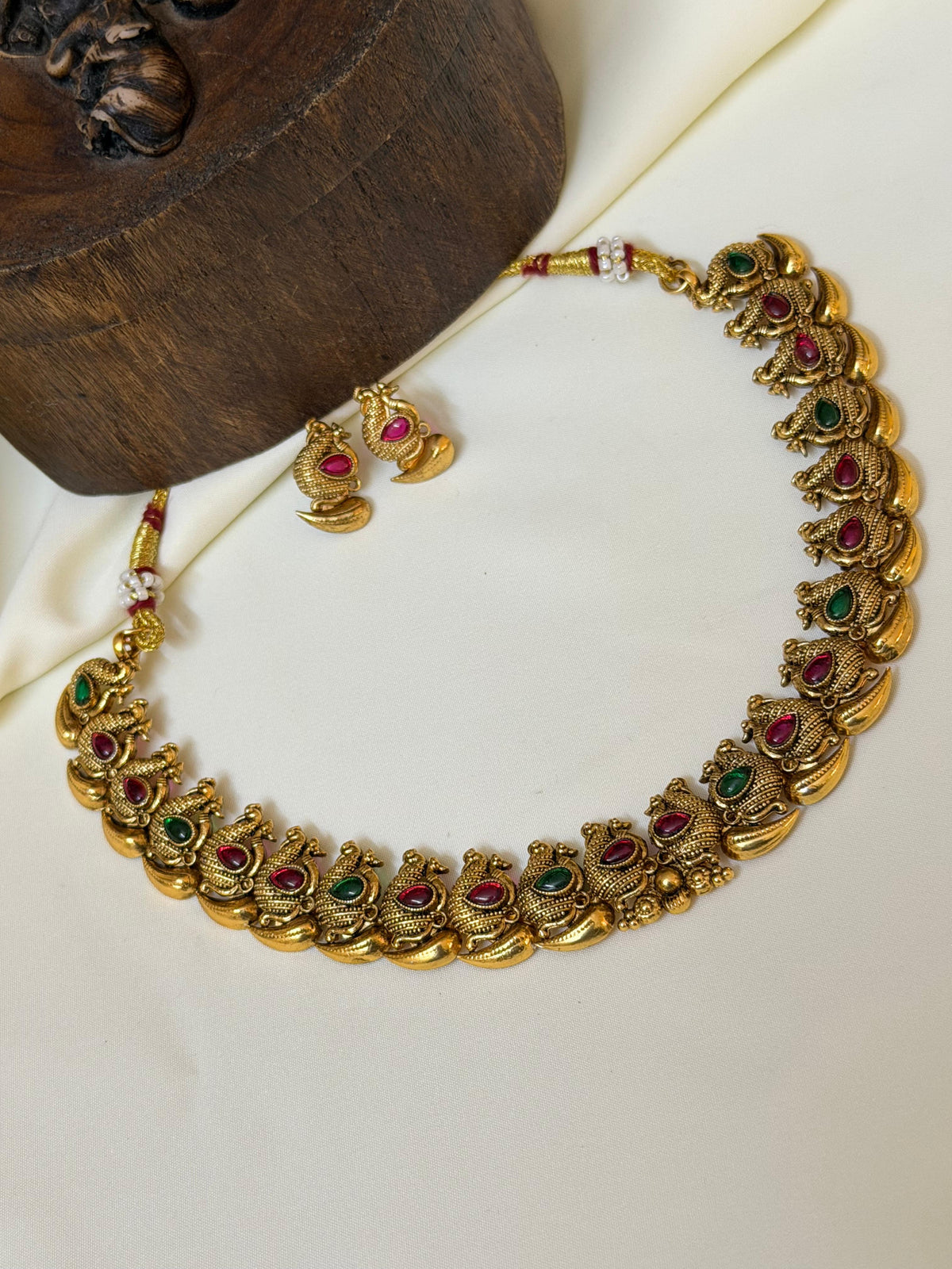 Premium Peacock Ruby Red Stone Neckpiece — Multi