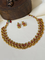 Premium Peacock Ruby Red Stone Neckpiece — Red