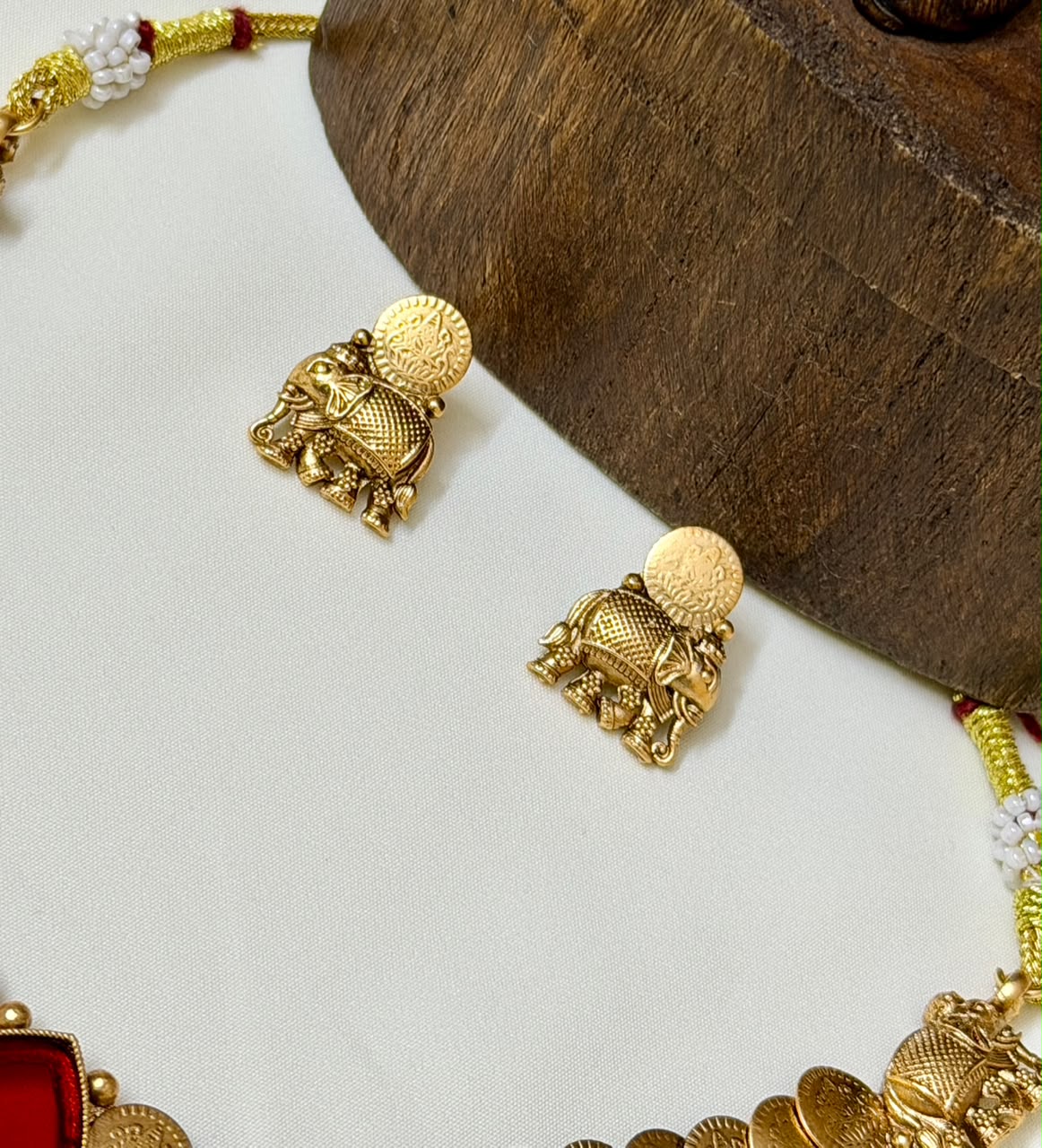 Double Layer Coin Necklace With Red Stone Pendant