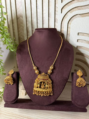 Gopuram Lakshmi Pendant With Chain And Earrings