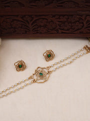 Pearl Choker With Green Stone Rose Flower
