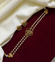 Pearl Choker With Green Stone Rose Flower