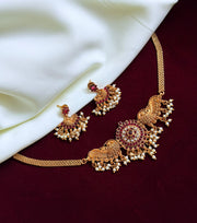 Chettinad Peacock Choker Set Ruby Stone With Earrings