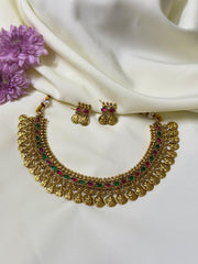 Lakshmi Kasu Mala Set With Multi Colour Stones
