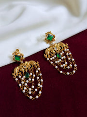 Diamond Shape Layered Pearl Earrings — Green