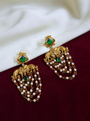 Diamond Shape Layered Pearl Earrings — Green