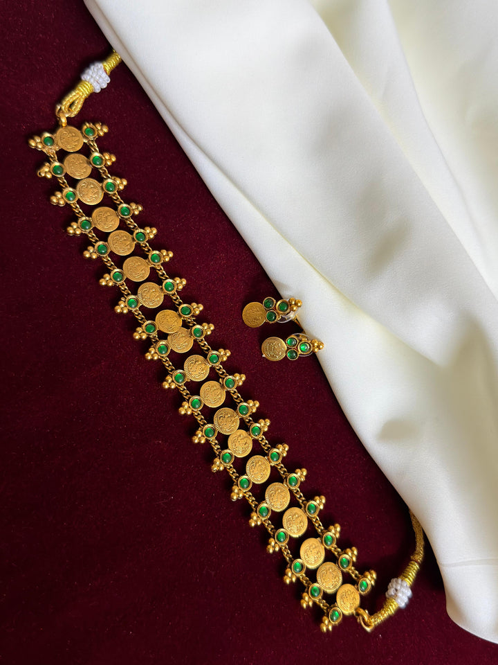Coin Choker With Green Stone