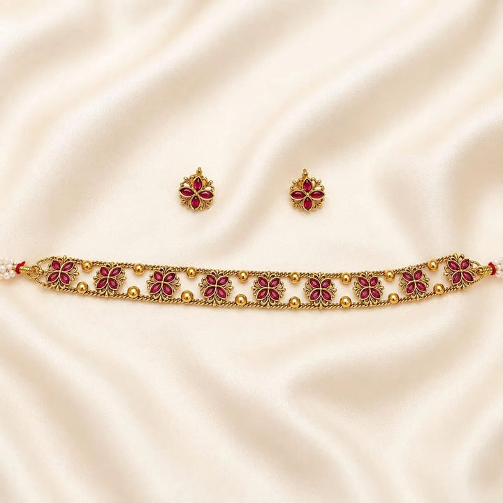 Red Flower Simple Choker