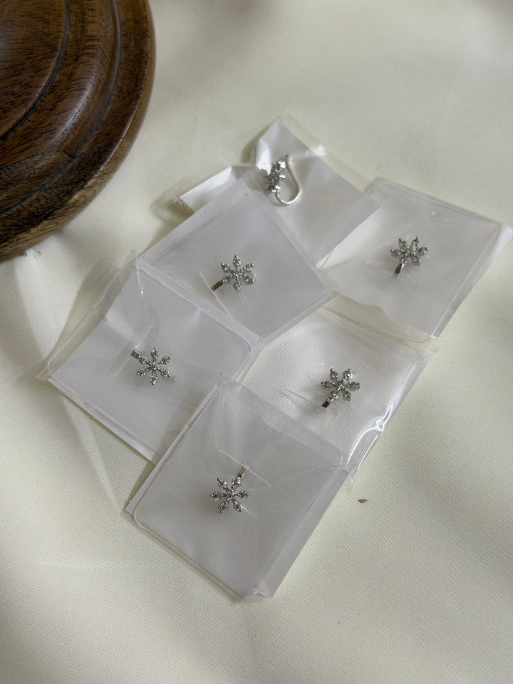 Diamond Flower Nose Pin — No Piercing Needed, Set of Six