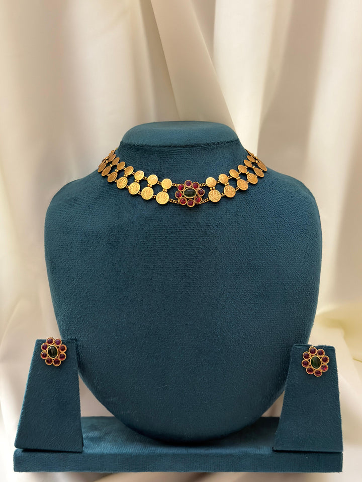 Multi Floral Coin Lakshmi Necklace