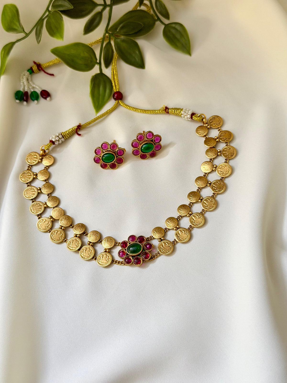 Multi Floral Coin Lakshmi Necklace
