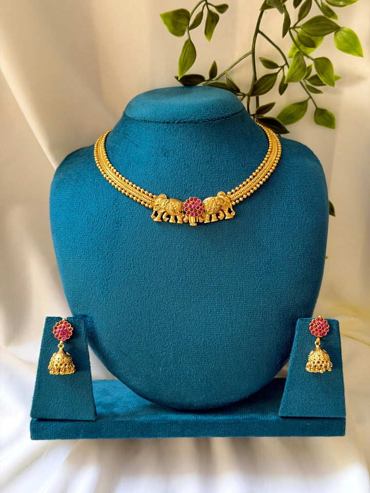 Elephant Openable Kasavu Mala With Jhumka