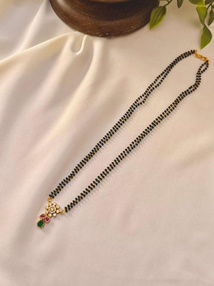 Mangalsutra With Green Pink & White CZ Stone 23cm