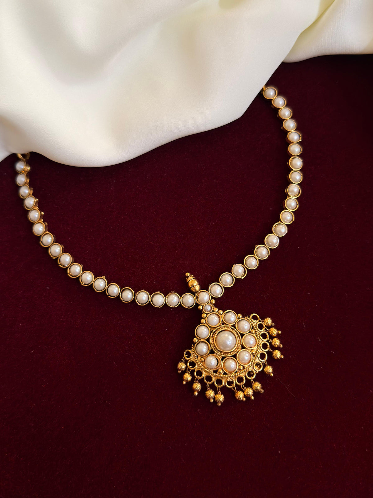 White Pearl Attigai Necklace