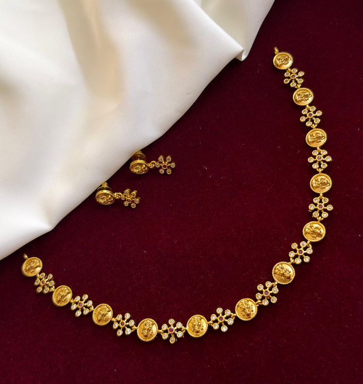 Elegant Lakshmi Necklace With CZ Stones