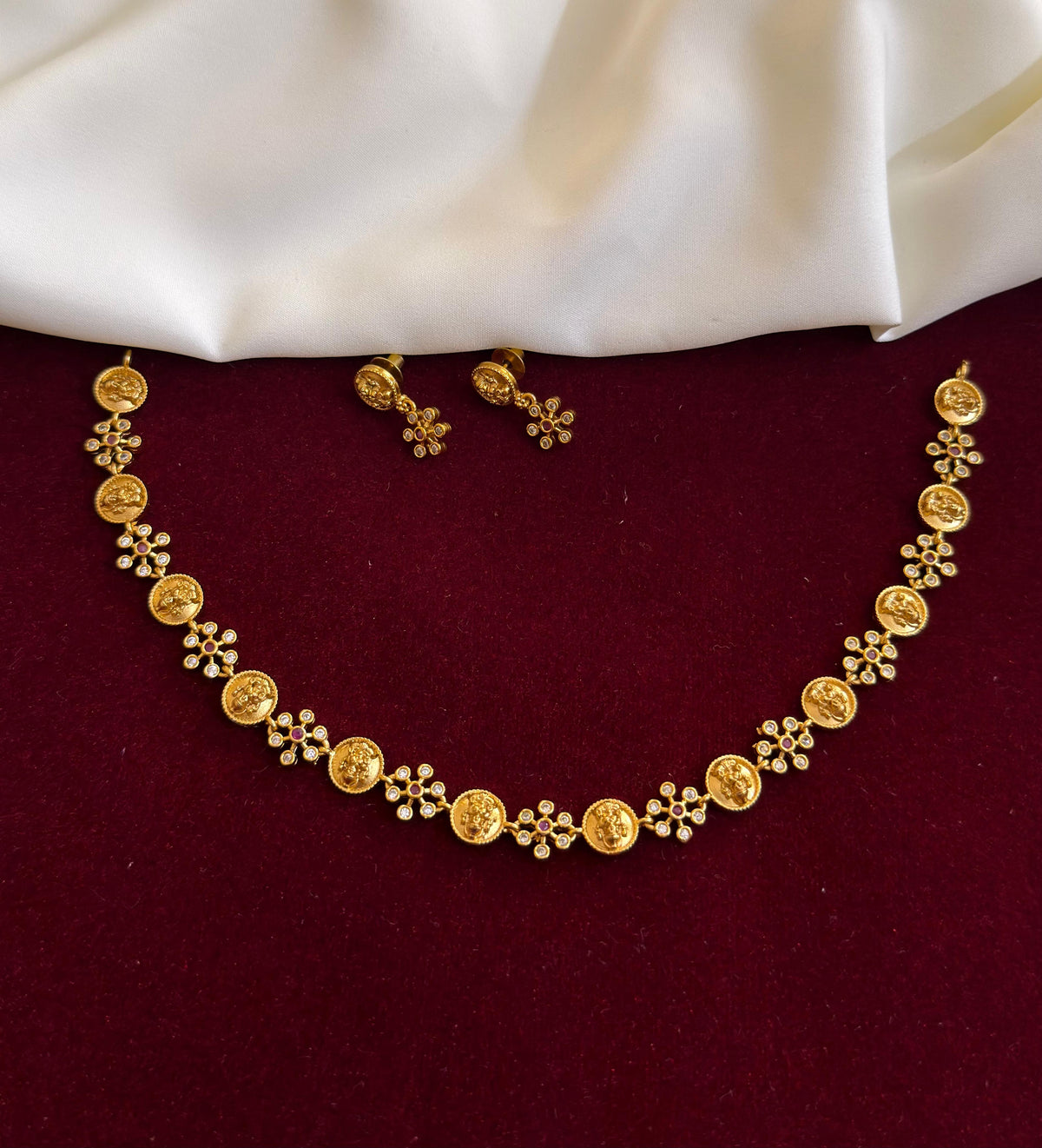 Elegant Lakshmi Necklace With CZ Stones