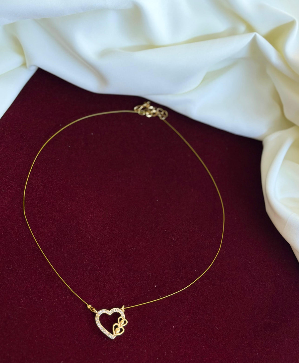 Heart Shaped CZ Stone Pendant Invisible Chain