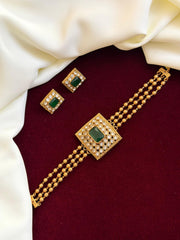 Green Square 3line Choker With CZ Stones