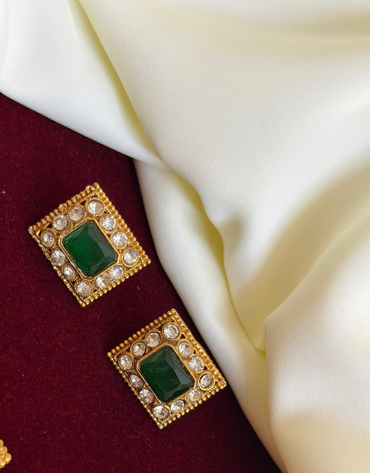 Green Square 3line Choker With CZ Stones