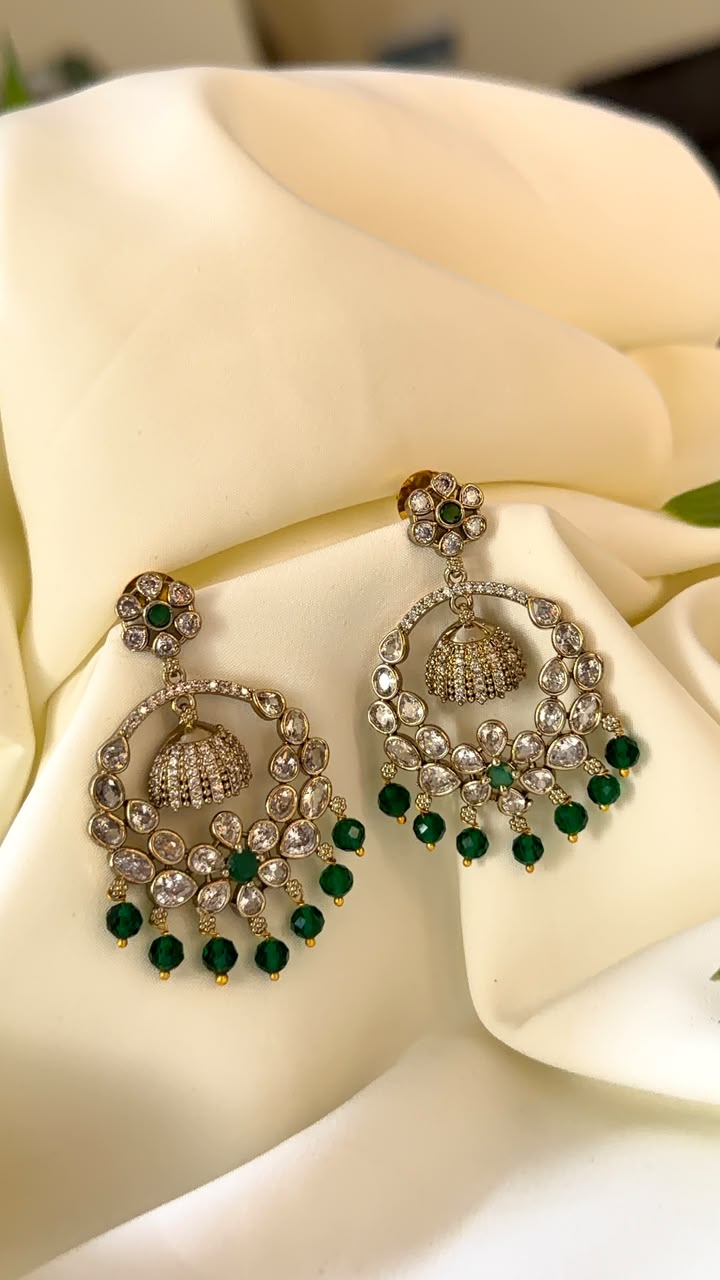 Premium Chandbali Earrings Green