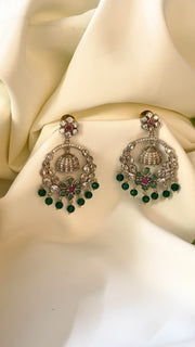 Premium Chandbali Earrings Green And Pink