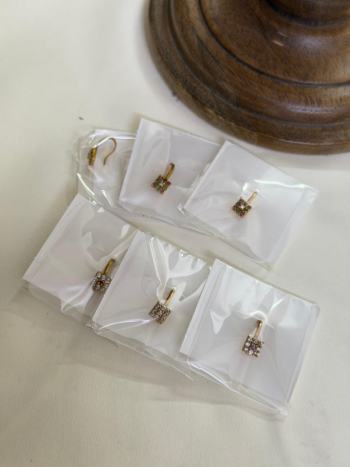Square Nose Pin — No Piercing Needed, Golden Set of 6