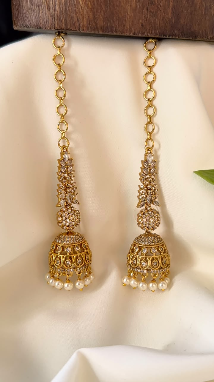 Premium CZ Ear Chain Jhumka