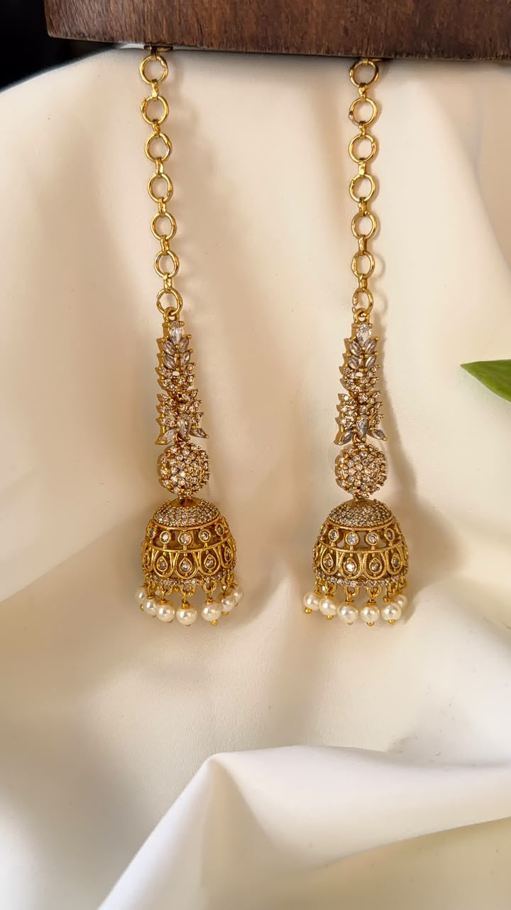 Premium CZ Ear Chain Jhumka