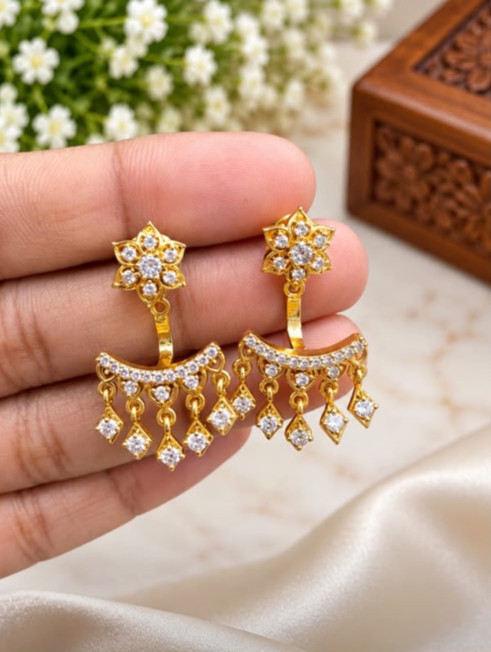 White AD Stone Earrings