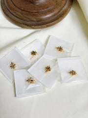 Floral Multi & White Press-On Nose Pin Golden — Set of 6