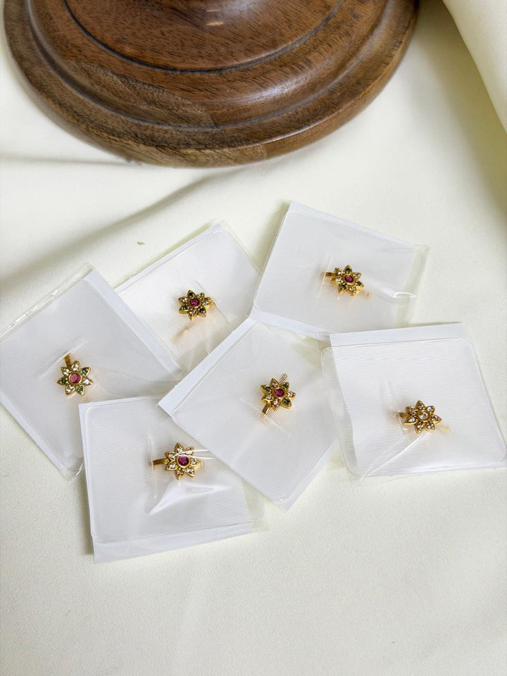 Floral Multi & White Press-On Nose Pin Golden — Set of 6