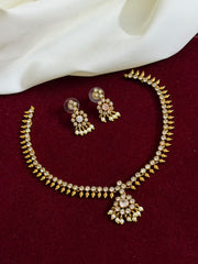 Elegant Simple CZ Stone Attigai Necklace — White