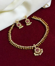 Elegant Simple CZ Stone Attigai Necklace — White & Pink