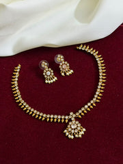 Elegant Simple CZ Stone Attigai Necklace — White
