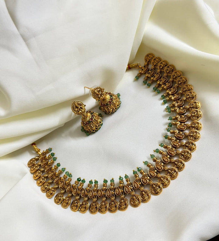 Lakshmi Light Green Antique Coin Necklace