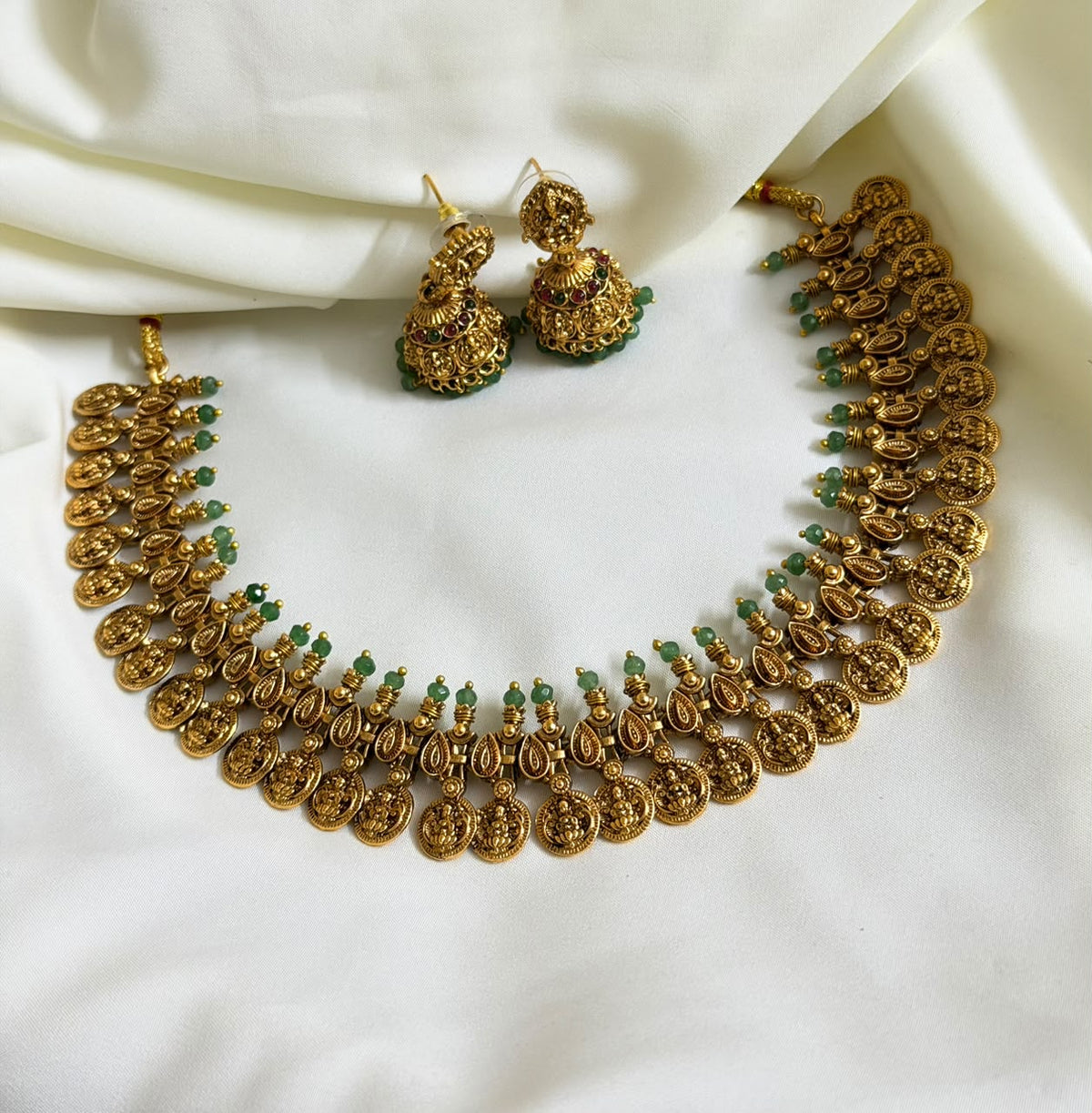 Lakshmi Light Green Antique Coin Necklace